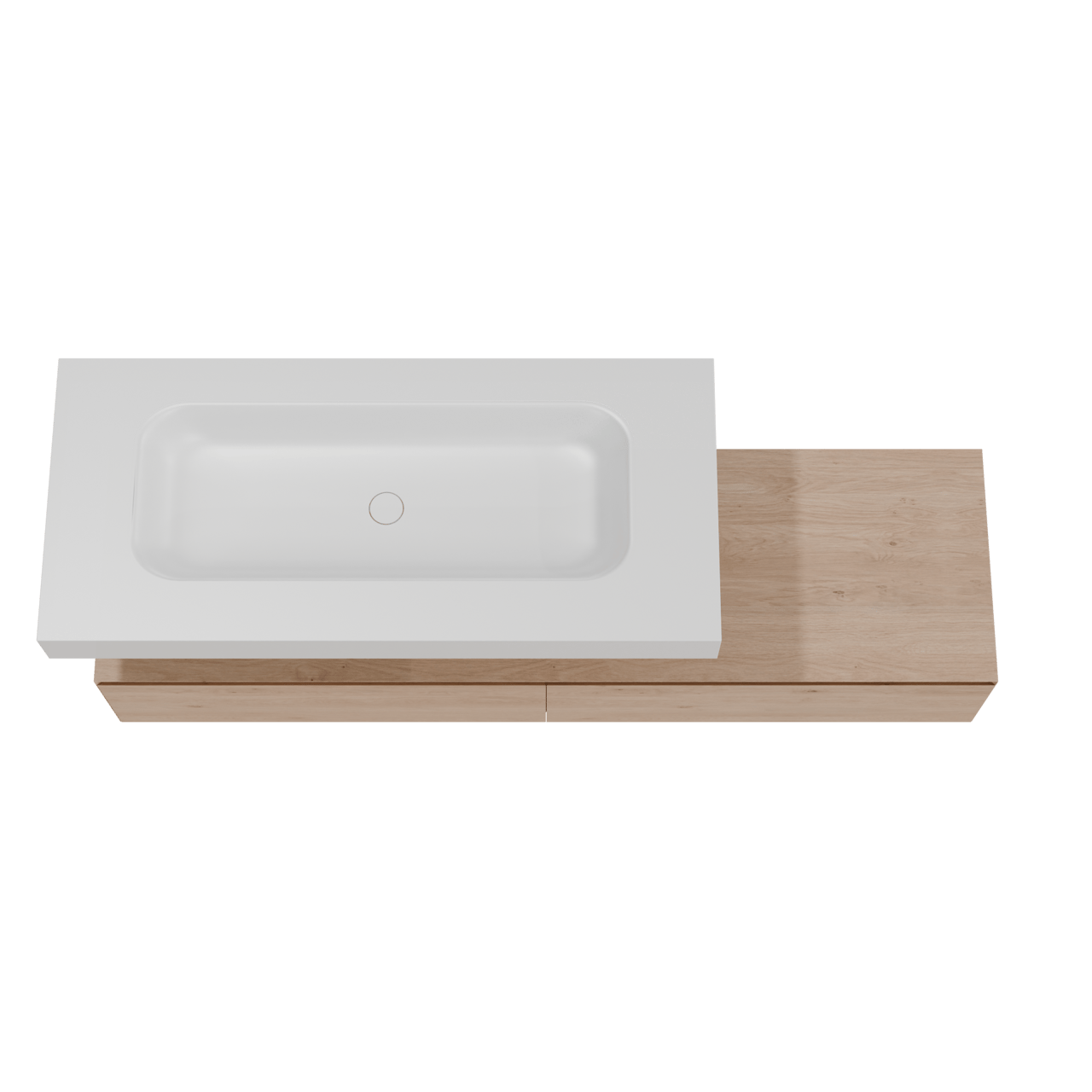 Balmani Mitra Elements meuble salle de bains suspendu 180 x 55 cm chêne naturel avec Dominus lavabo simple pour 2 trous de robinet 120 cm en solid surface blanc mat