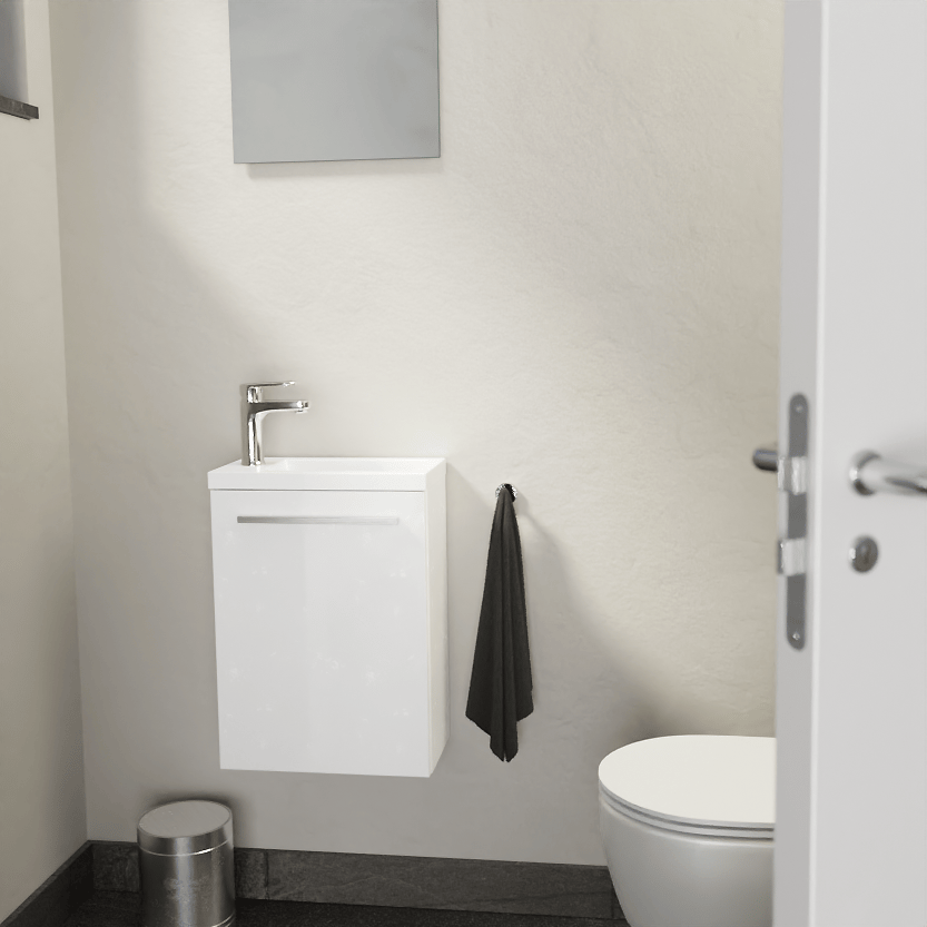 SanyOne Roxy meuble wc suspendu 40 x 22 cm blanc avec Roxy lavabo en marbre composite brillant