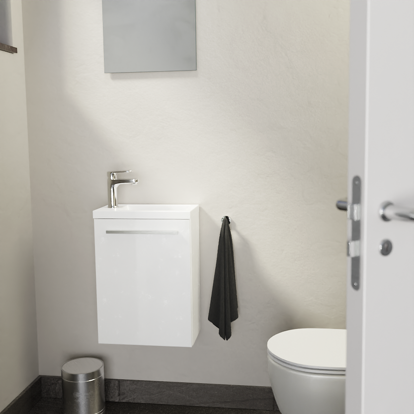 SanyOne Roxy zwevend toiletmeubel 40 x 22 cm wit met Roxy wastafel in glanzend composiet marmer