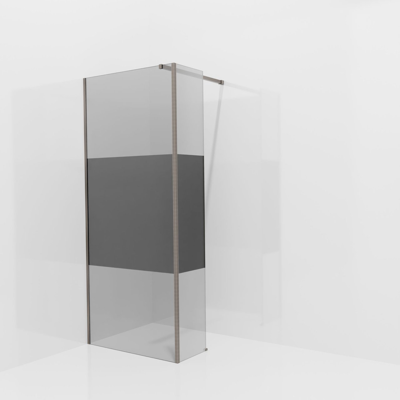 Balmani Modular Walk-In Dusche mit fester Seitenwand: 90 x 200 cm, Rauchglas mit mattiertem Streifen, inklusive Coating, Profil Brushed GunMetal