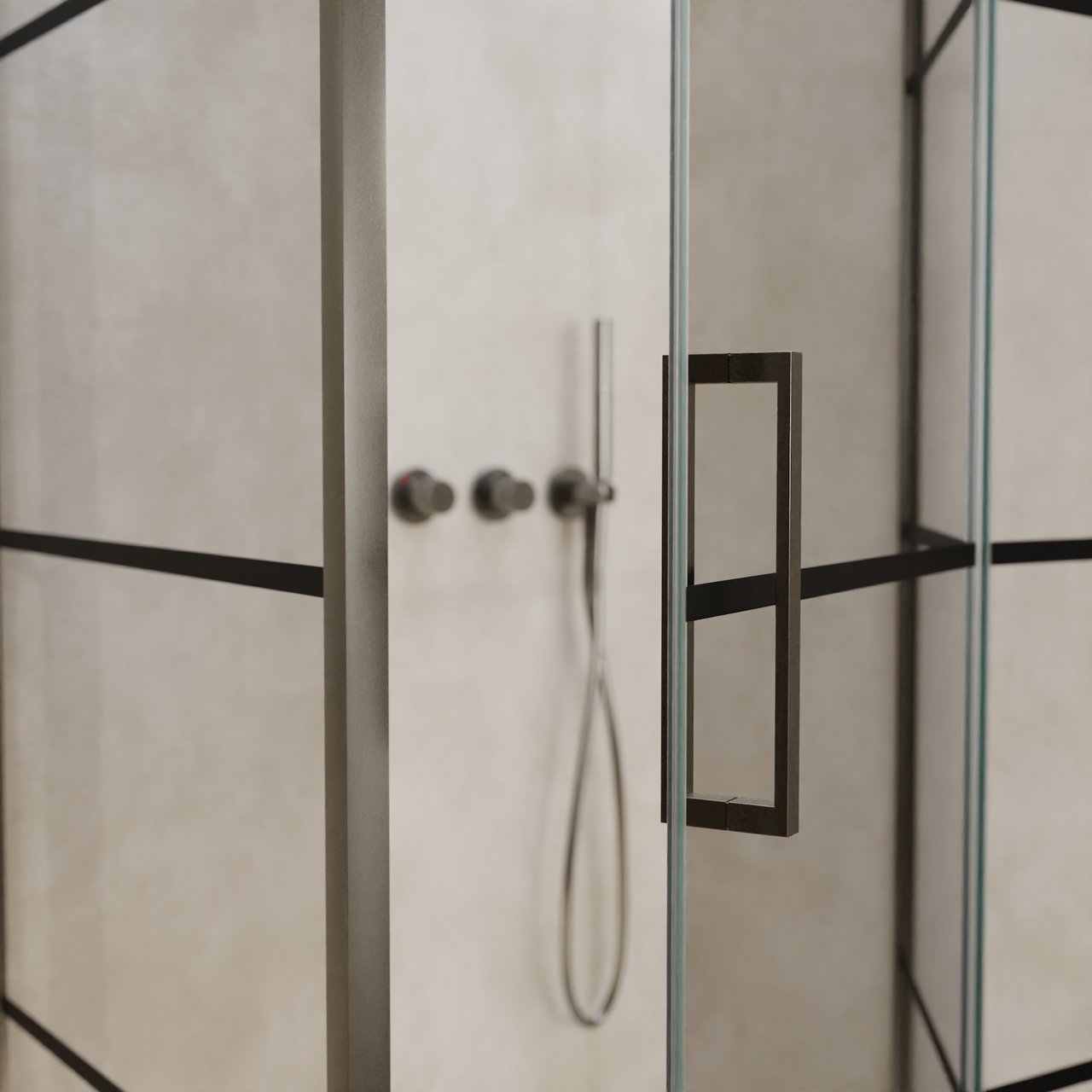 Balmani Senses Design douchehoek met rechtse draaideur en vaste zijwand, 100 x 100 cm, Lined, Brushed GunMetal profielen, met coating