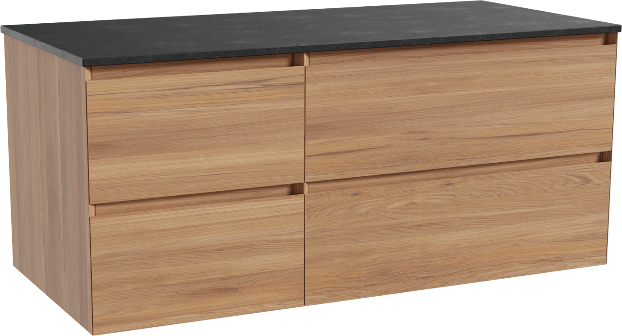 Balmani Mitra meuble salle de bains suspendu 120 x 55 cm teck avec Stretto tablette simple en granit noir