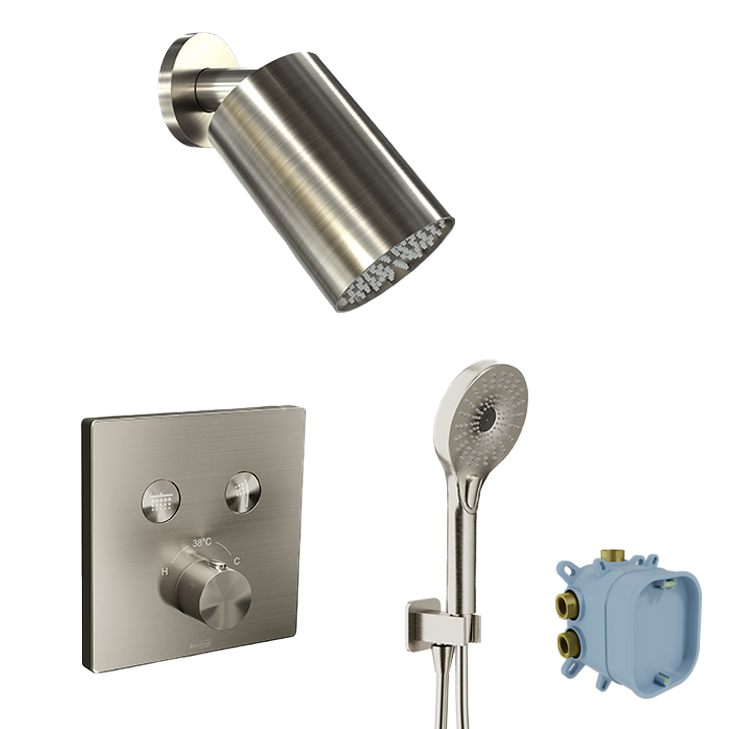 Blaufoss Switch-Line thermostatische kraan Inbouw regendoucheset met regendouchekop 14 x 9 cm brushed coolmetal