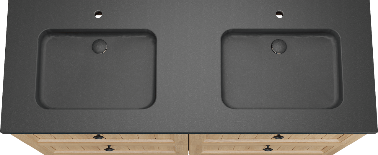 Balmani Lemon staand badkamermeubel 150 x 55 cm, fineer natuur eik met Napoli dubbele wastafel in graniet zwart