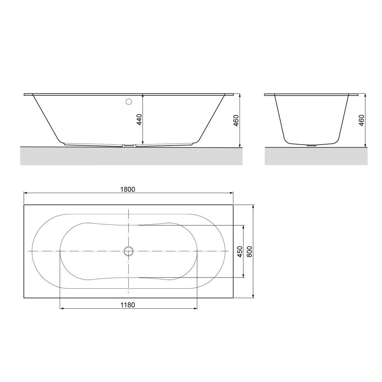 Luca Varess Snello tweepersoons inbouwbad 180 x 80 cm acryl glanzend wit