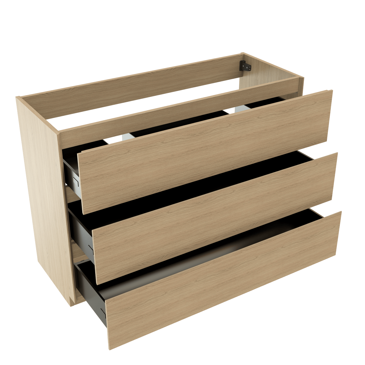 Storke Edge stehender Bad-Unterschrank, 120 x 46 cm, Eiche Natur, 3 Schubladen, 2 Siphonaussparungen