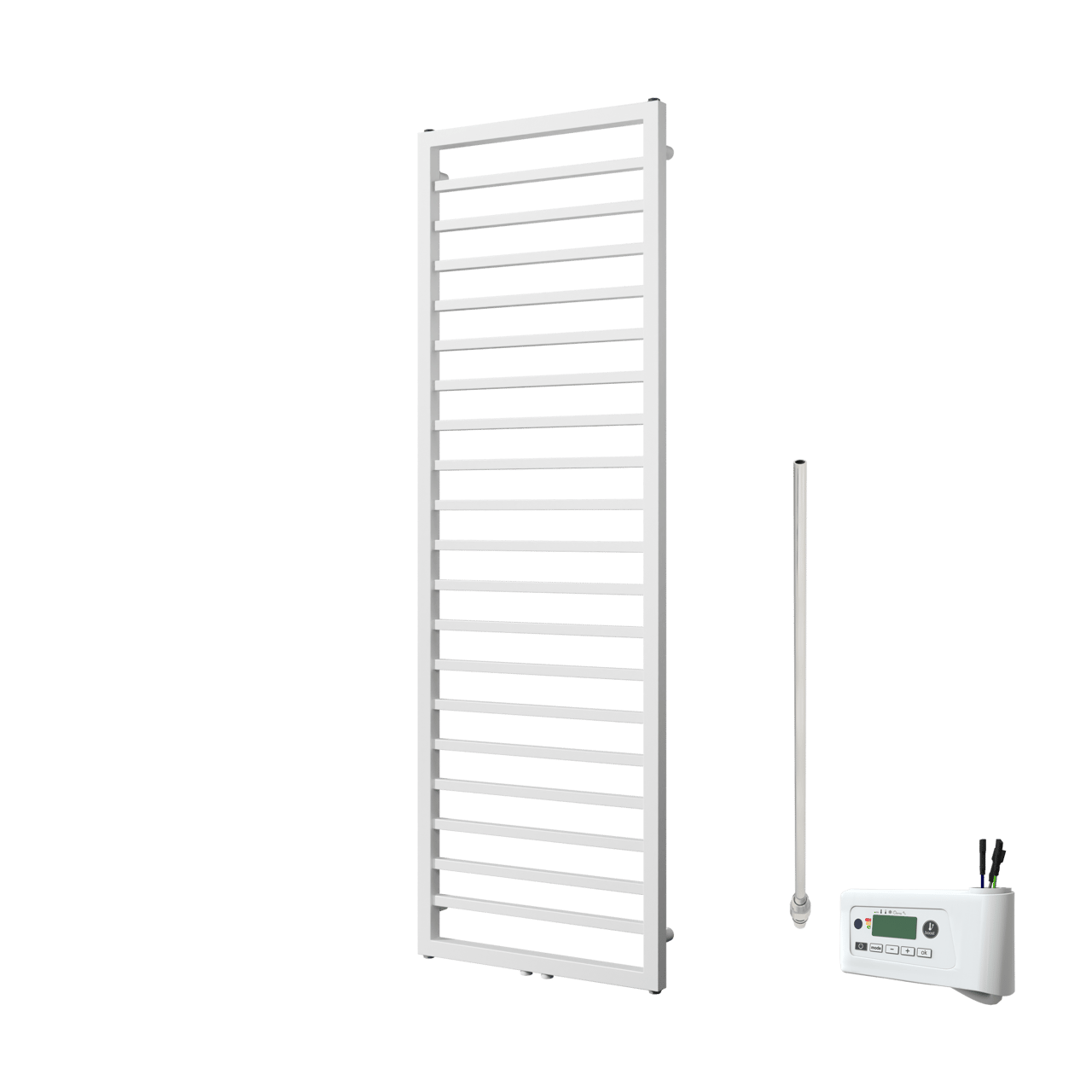 Vipera Listona Einzel Handtuchheizkörper 180 x 50 cm Elektrische Heizung weiß matt Seiten- und Mittelanschluss 750W, inkl. Widerstand