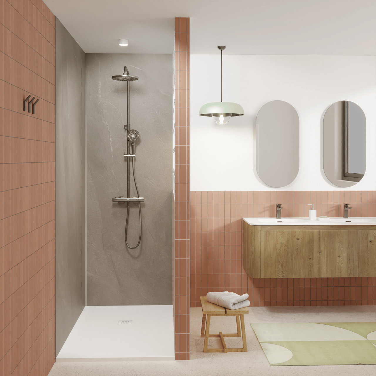 Luca Varess Groovy Duschrückwand Set 2 x 120x260 cm, SPC, Bali Light Grey