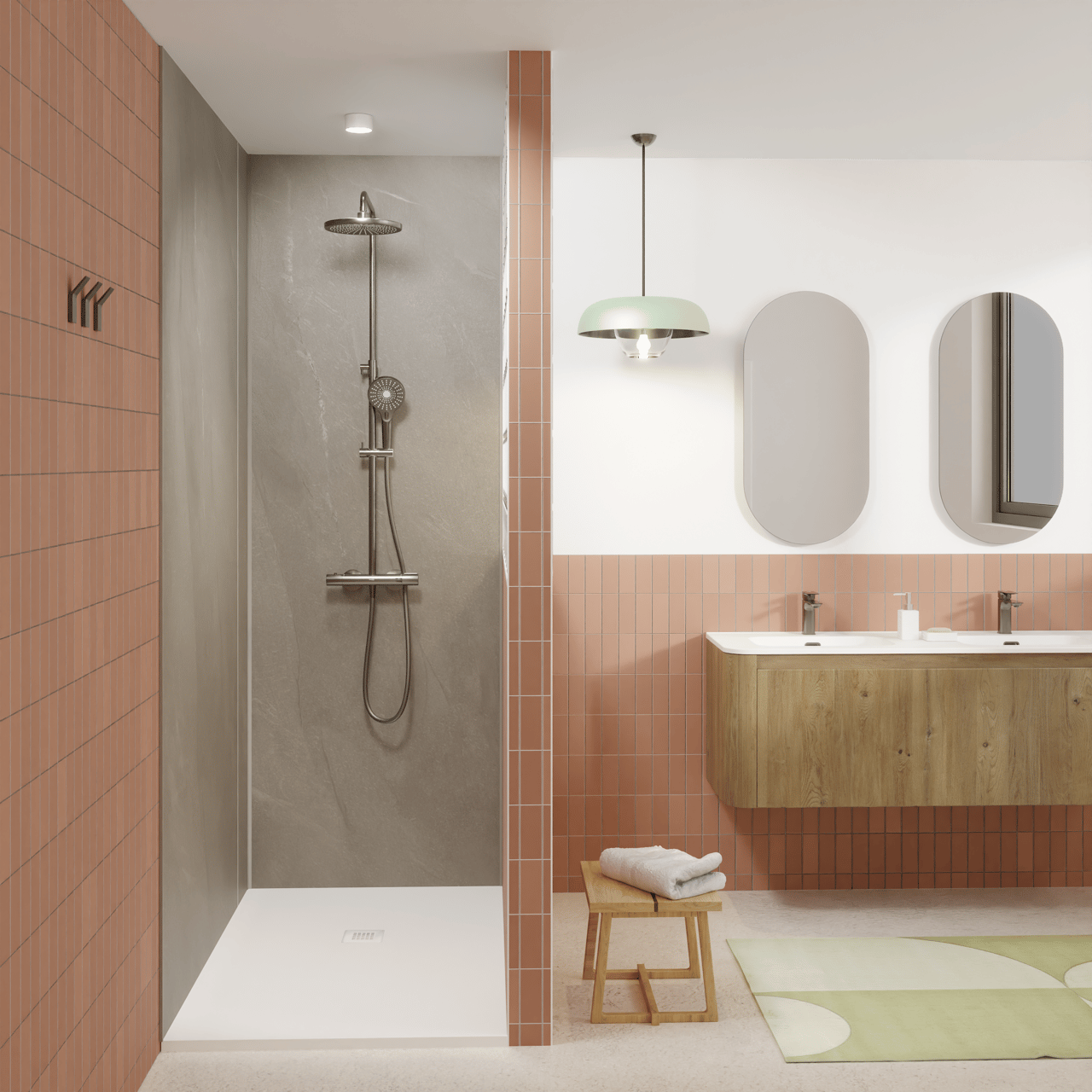 Luca Varess Groovy douchewandbekleding set 2 x 120x260 cm, SPC, Bali Light Grey