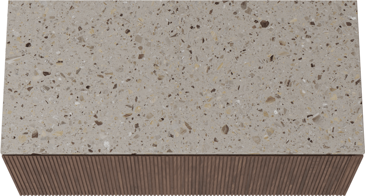 Balmani Eclips meuble salle de bains suspendu 120 x 55 cm Noyer américain avec Stretto tablette simple ou double en Terrazzo greige, Nervure droite symétrique verticale