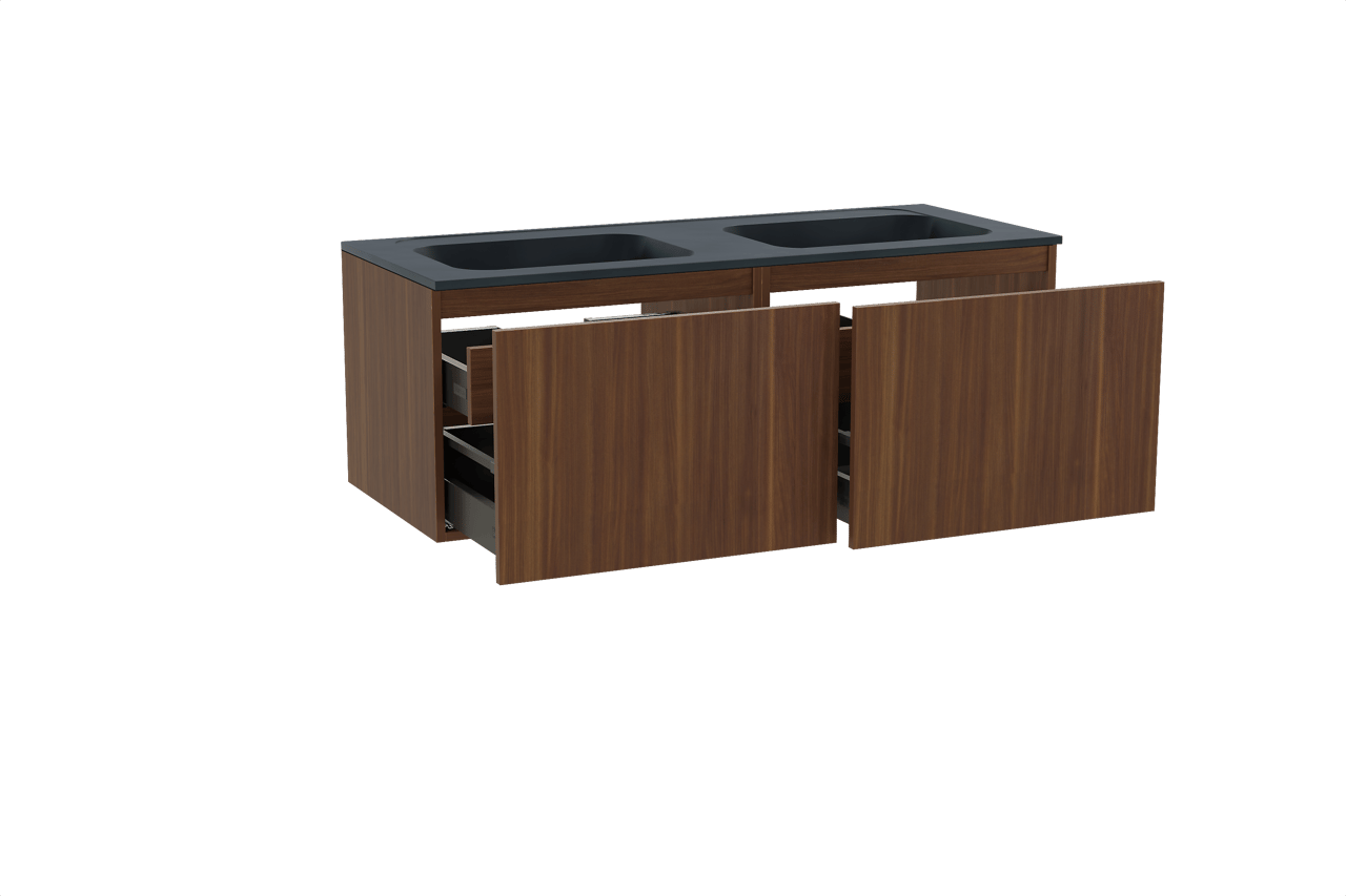 Balmani Sfera meuble salle de bains suspendu 135 x 55 cm noyer américain avec Tablo Strada double vasque en marbre composite noir mat