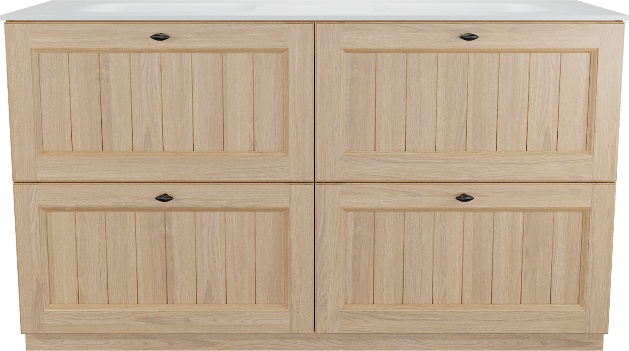 Balmani Lemon staand badkamermeubel 150 x 55 cm, fineer natuur eik met Tablo Arcato dubbele wastafel in mat wit