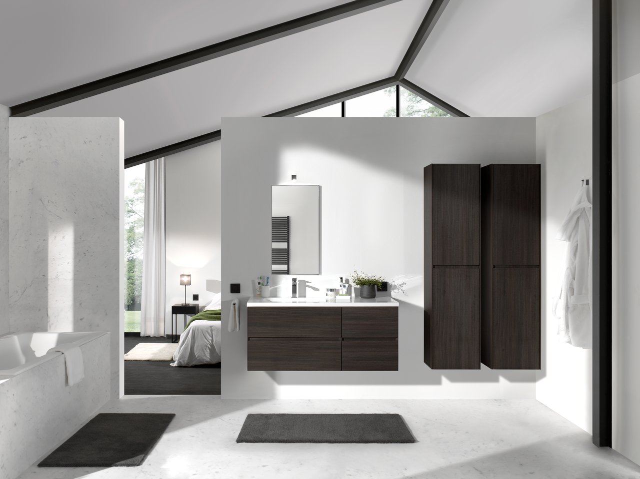 Storke Edge zwevende badkamerkast donkere eiken 40 x 30 x 170 cm