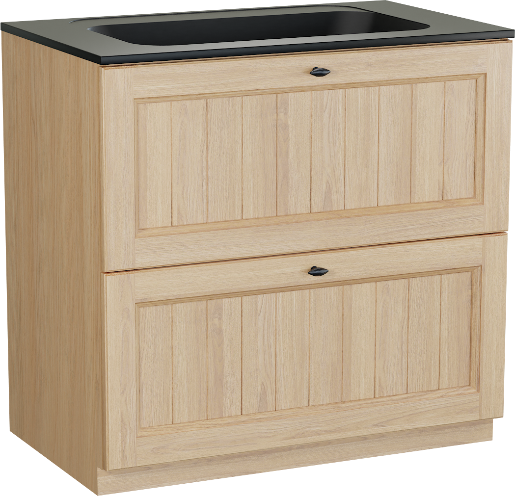 Balmani Lemon staand badkamermeubel 90 x 55 cm, fineer natuur eik met Tablo Strada enkele wastafel in mat zwart