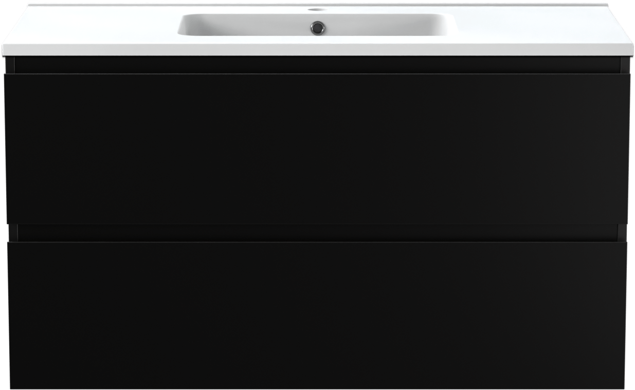 Linie Lado meuble salle de bains suspendu 100 x 46 cm noir mat avec Vano plan simple en marbre composite blanc mat
