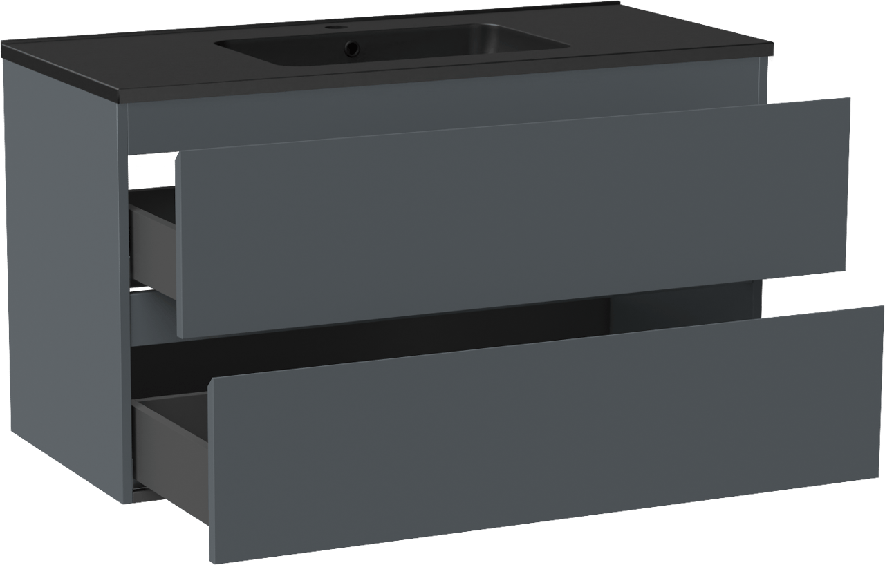 Linie Lado zwevend badmeubel 100 x 46 cm blauw antraciet met Vano enkele wastafel in composietmarmer mat zwart
