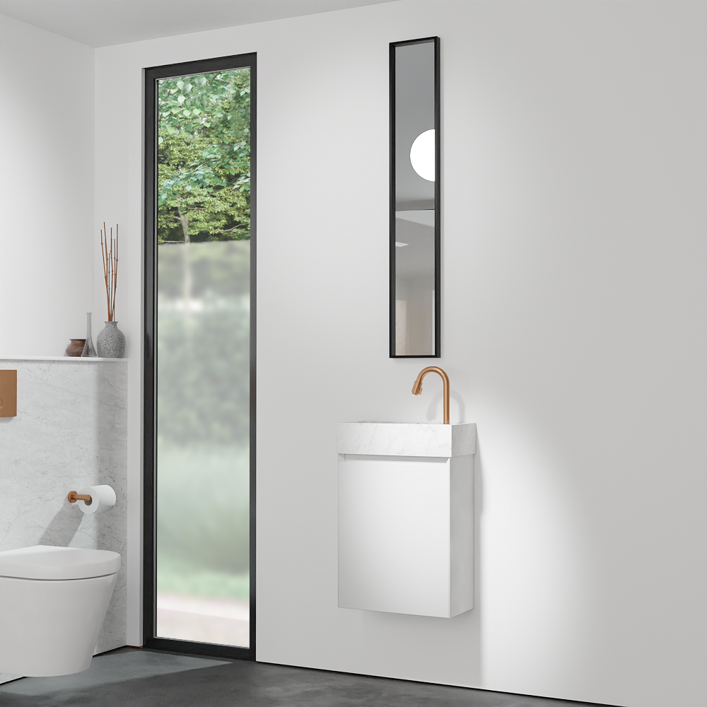 Balmani Mitra zwevend toiletmeubel 42 x 21 cm mat wit met Dama wastafel in Carrara marmer