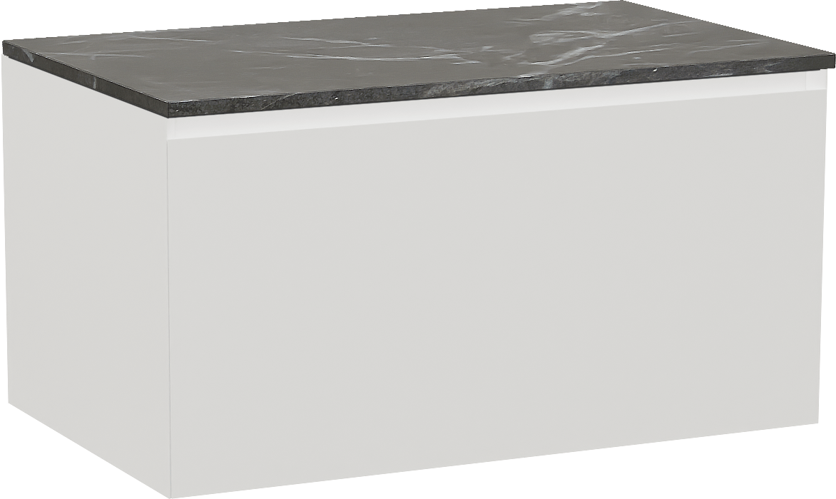 Balmani Idra by Mitra zwevend badmeubel 90 x 55 cm mat wit met Stretto enkel wastafelblad in marmer pietra grey