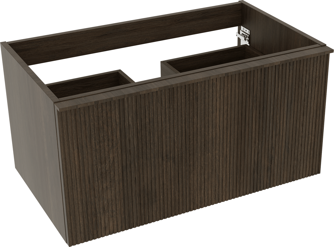 Balmani Forma hängender Waschbeckenunterschrank: 90 x 55 cm, Eiche geräuchert, 2 Schubladen