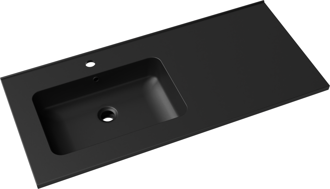 Linie Vano asymmetrisch linkse wastafel Mat Zwarte composietmarmer 100 x 46 cm