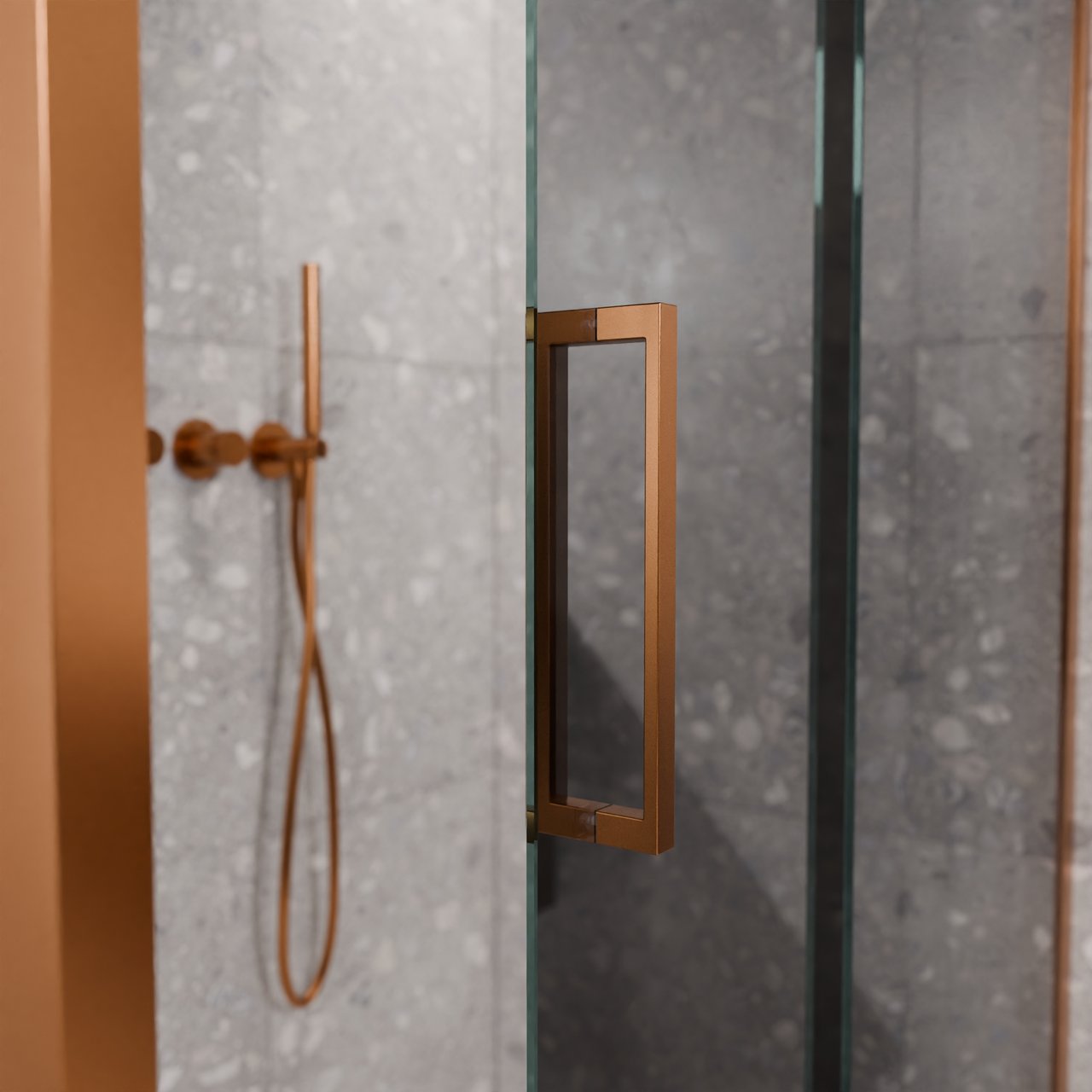 Balmani Senses Design Eckdusche: Schiebetür (Rechts) mit fixierte Seitenwand, 160 x 80 cm, Reflex-Spiegelglas, Profil Brushed Rosegold, inklusive Coating
