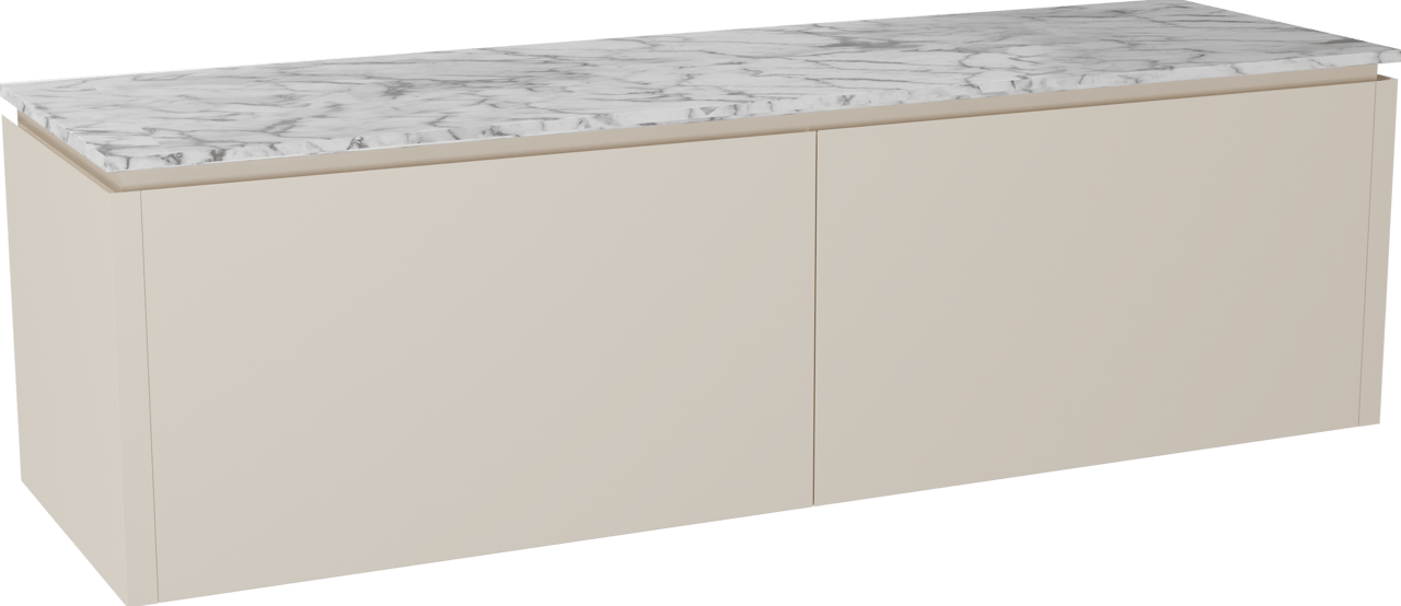 Balmani Eclips meuble salle de bains suspendu 180 x 55 cm Sandbeige avec Stretto tablette simple ou double vasque en Marbre Carrare