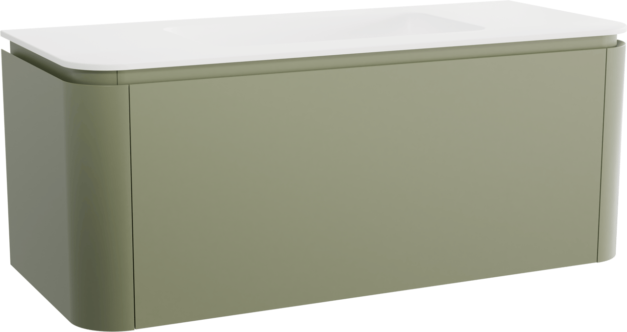 Balmani Moon meuble salle de bains suspendu 130 x 55 cm vert sauge avec Moon plan simple en solid surface blanc mat