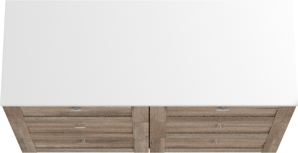 Linie Classo freistehendes Möbelstück Set: 120 x 46 cm, Graue Eiche, mit Lado Doppel Waschtischplatte, Marmorkomposit Weiß glänzend