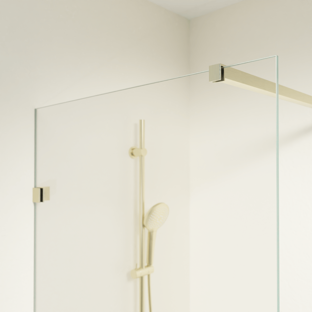 Luca Varess Solid badwand 80 cm helder glas geborsteld Champagne Gold profiel