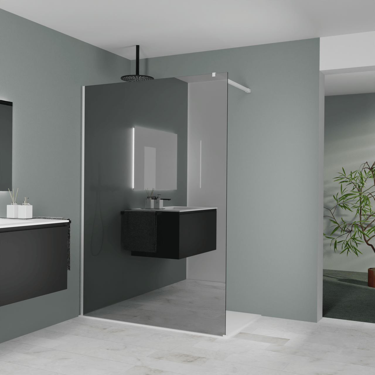 Balmani Modular douche à l'italienne: 140 x 200 cm, Miroir Reflex, avec coating, Profil Blanc mat