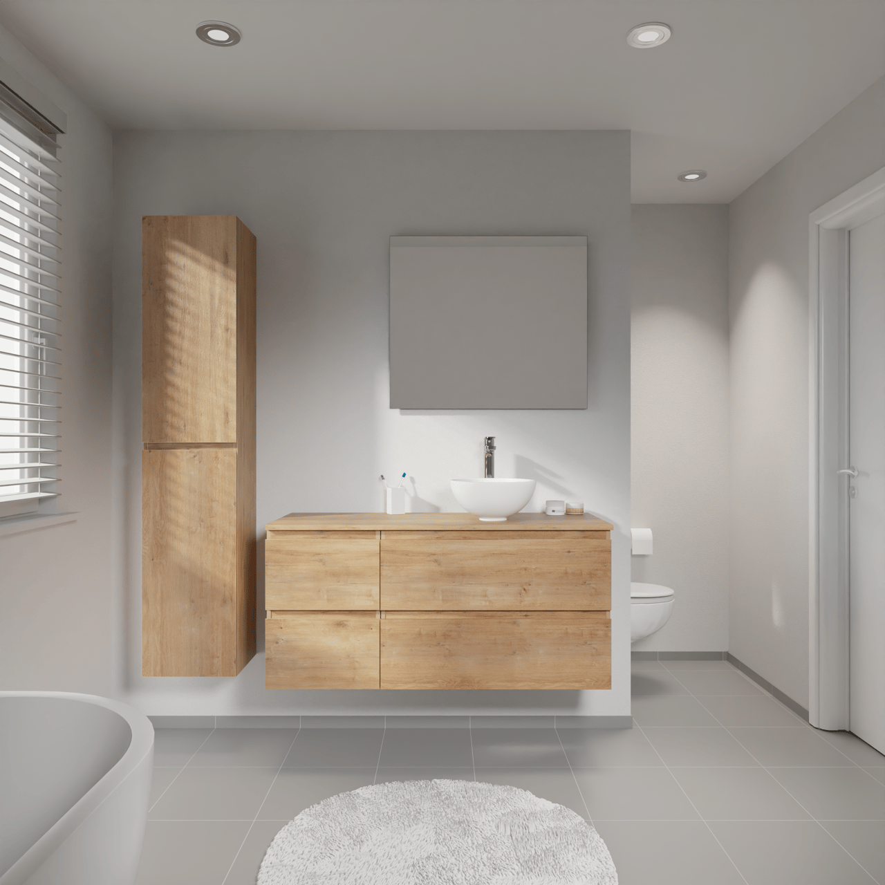 Linie Lado meuble salle de bains suspendu 120 x 46 cm chêne naturel avec Lado tablette simple ou double en mélaminé chêne naturel