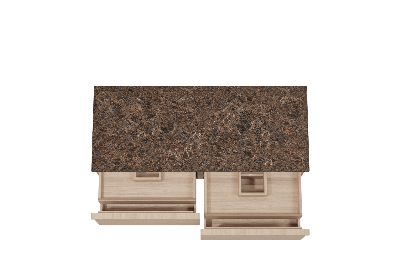 Balmani Forma hängendes Möbelstück Set: 135 x 55 cm, Naturbelassene Eiche, mit Stretto Einzel- oder Doppel Waschtischplatte, Marmor, Dark Emperador, Horizontale symmetrische gerade Rippe