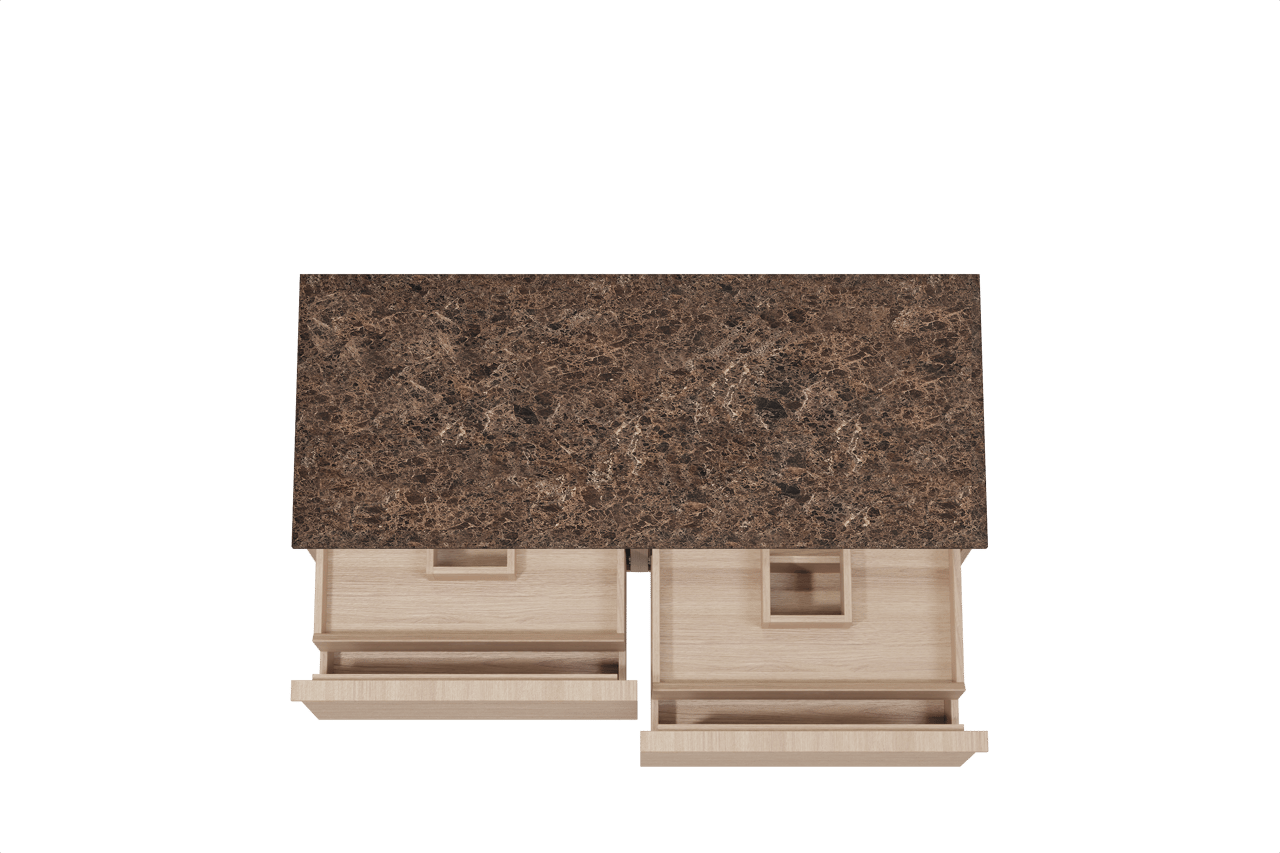 Balmani Forma zwevend badkamermeubel 135 x 55 cm natuur eik met Stretto enkel of dubbel tablet in marmer dark emperador, Horizontale symmetrische rechte ribbel