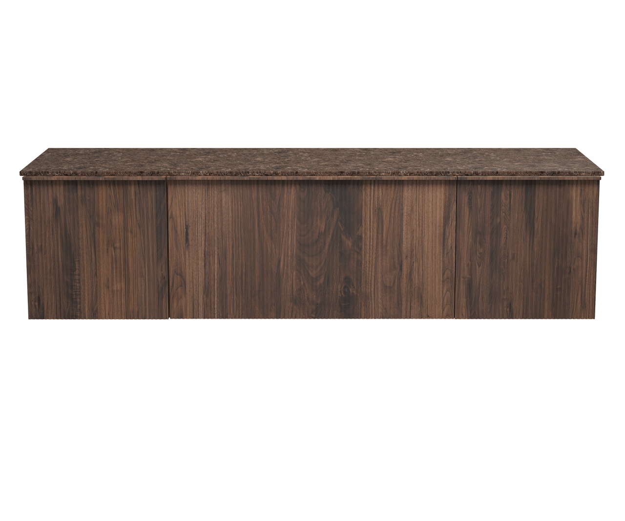 Balmani Forma zwevend badmeubel 180 x 55 cm amerikaans notenhout met Stretto enkel of dubbel wastafelblad in marmer dark emperador, Verticale symmetrische rechte ribbel