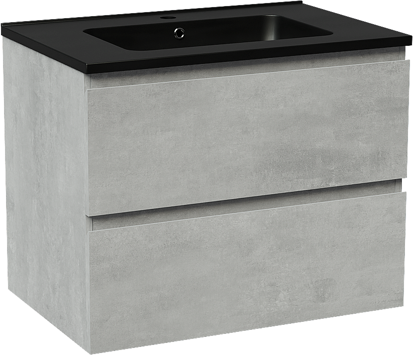 Linie Lado zwevend badkamermeubel 70 x 46 cm beton donkergrijs met Vano enkele wastafel in composietmarmer mat zwart