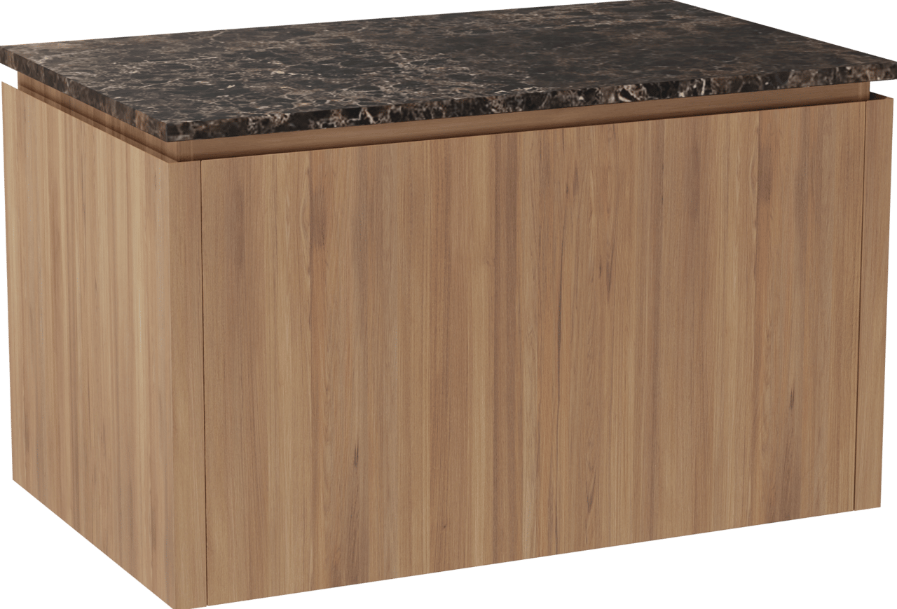 Balmani Eclips hängendes Möbelstück Set: 90 x 55 cm, Teak, mit Stretto Einzel Waschtischplatte Marmor Dark Emperador