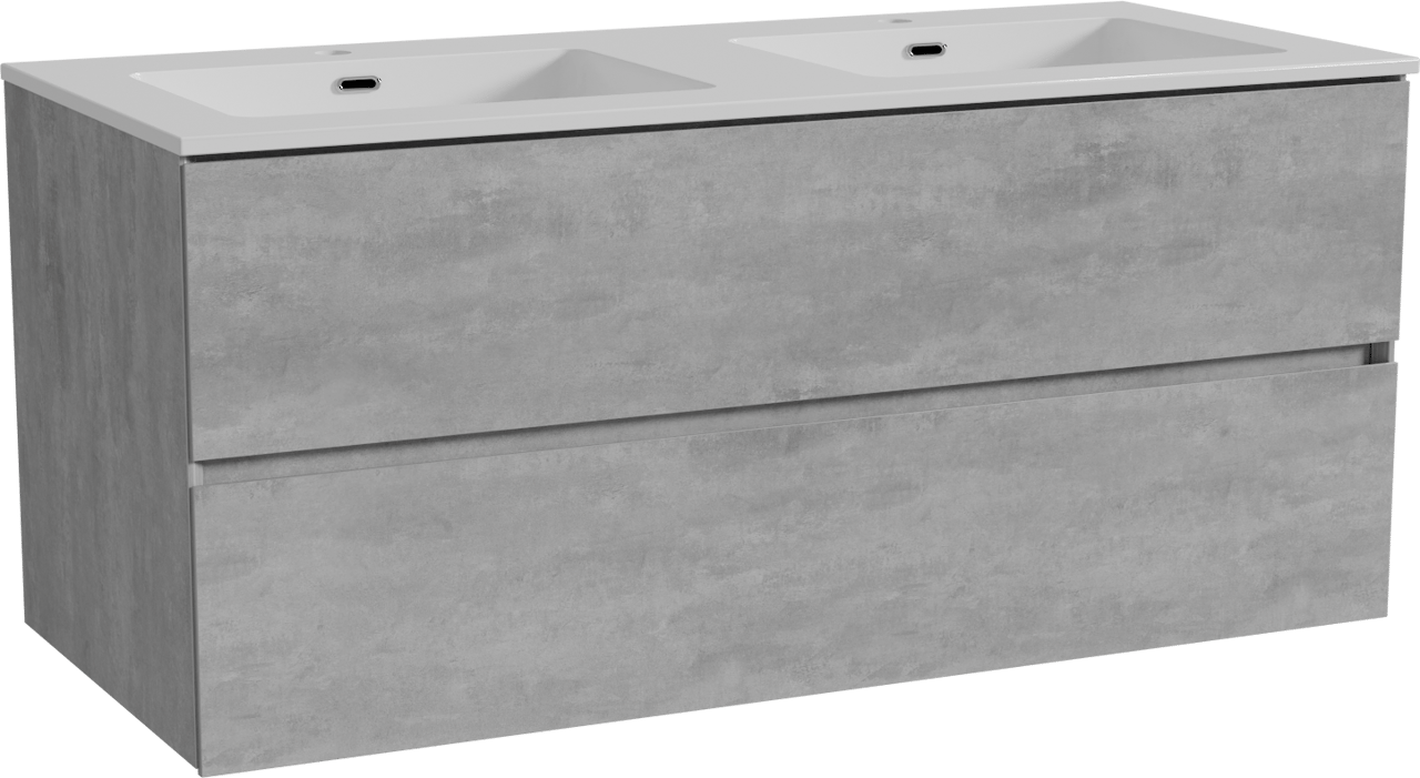Storke Edge zwevend badmeubel 120 x 52 cm beton donkergrijs met Diva dubbele wastafel in composietmarmer hoogglans wit