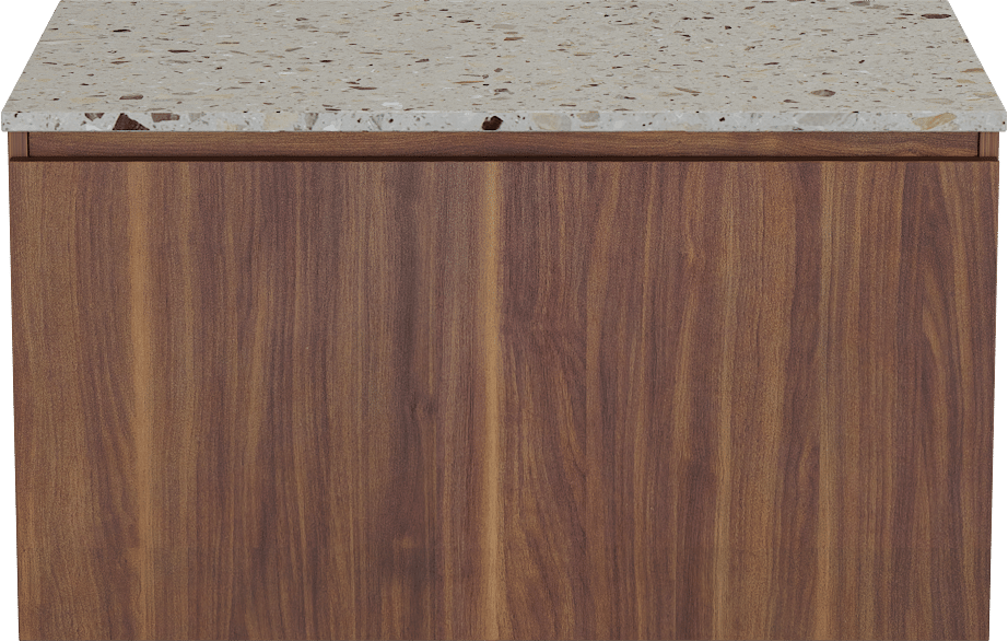 Balmani Sfera by Lucida meuble salle de bains suspendu 90 x 55 cm noyer américain avec Stretto tablette simple en terrazzo greige terrazzo