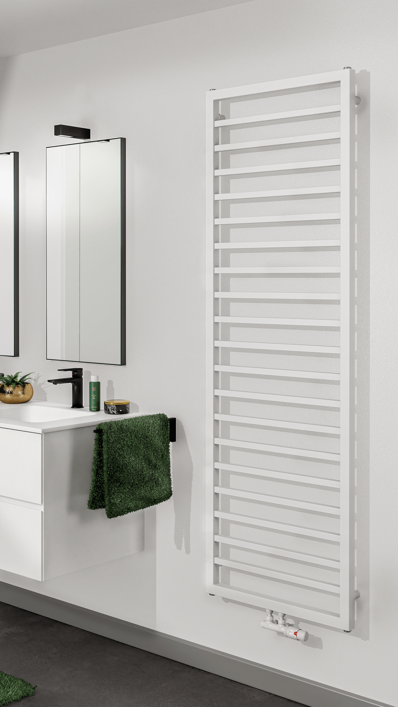 Vipera Listona Handtuchheizkörper: 180 x 50 cm, Elektro- und Zentralheizung, Weiß matt, Seiten- & Mittelanschluss, 911W