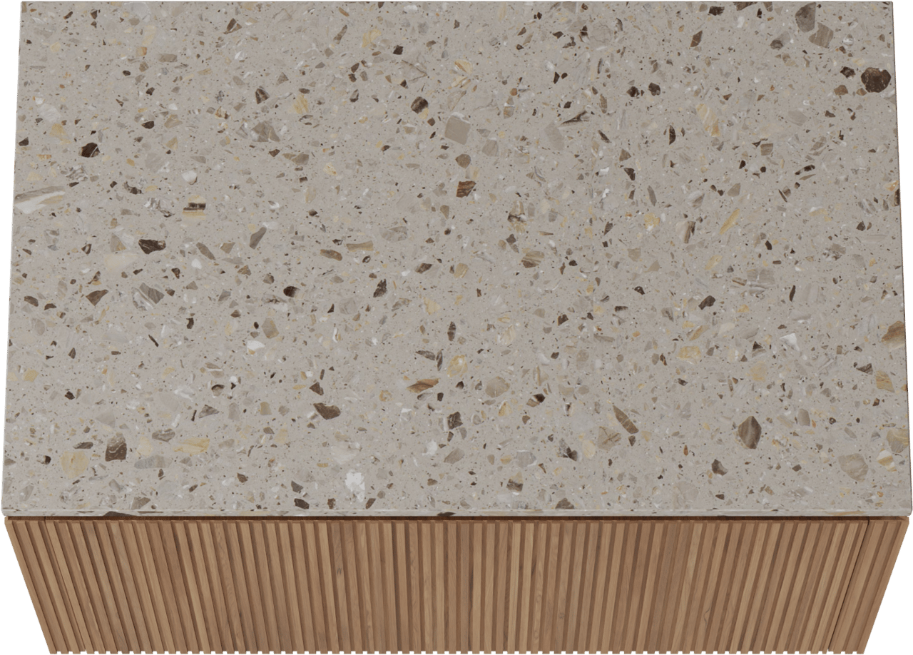 Balmani Eclips meuble salle de bains suspendu 90 x 55 cm Teck avec Stretto tablette simple en Terrazzo greige, Nervure droite symétrique verticale