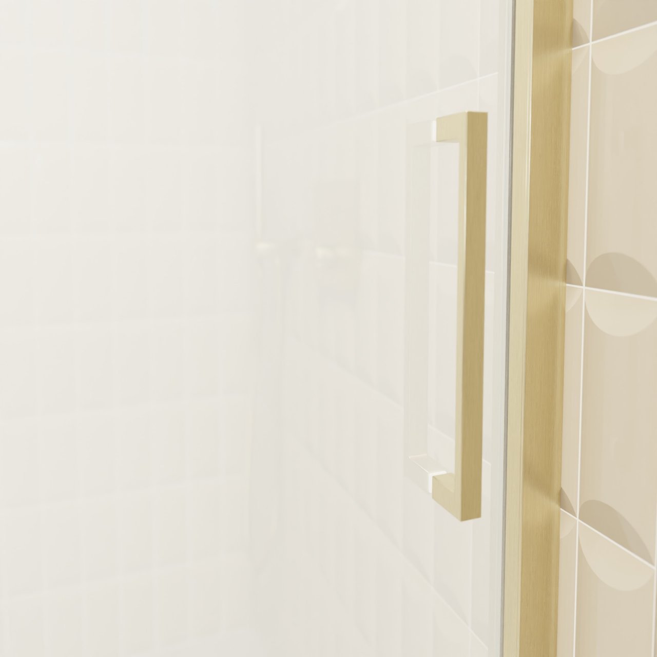 Balmani Senses Design douche schuifdeur links 140 cm x 210 cm Helder glas met matte strook glas, Brushed Champagne Gold profielen