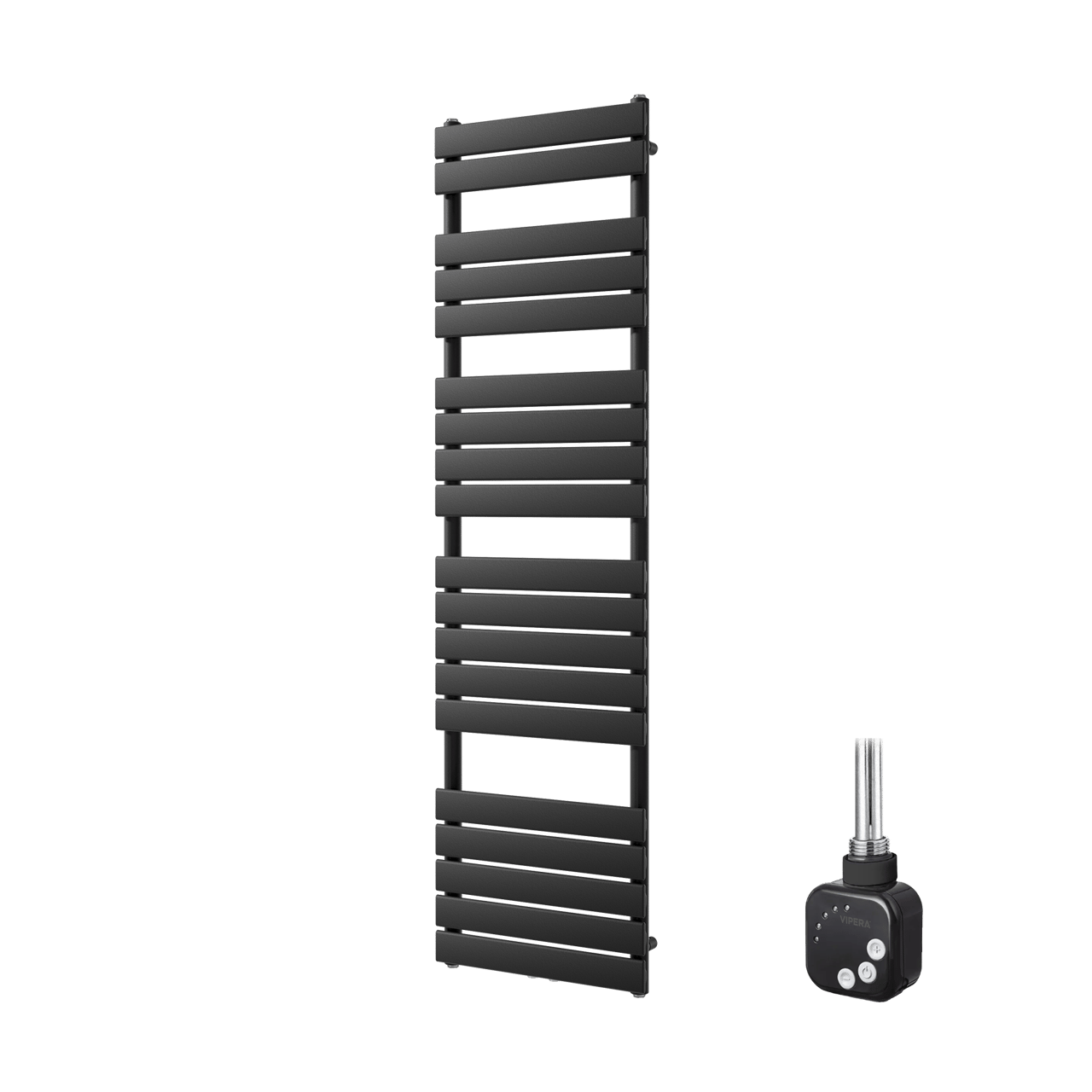 Vipera Vulcan Einzel Handtuchheizkörper 50 x 180 cm Elektrische Heizung Schwarz matt Seiten- und Mittelanschluss 800W, inkl. Widerstand 