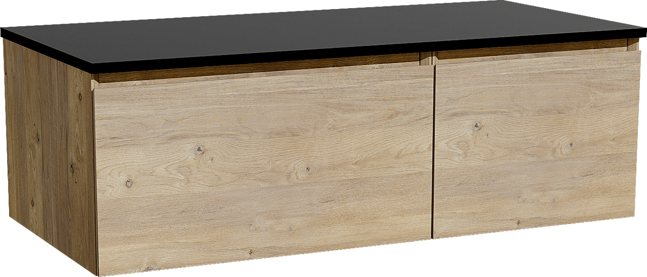 Storke Edge meuble salle de bains suspendu 110 x 52 cm chêne brut avec Panton tablette simple en mdf enduit de poudre noir mat