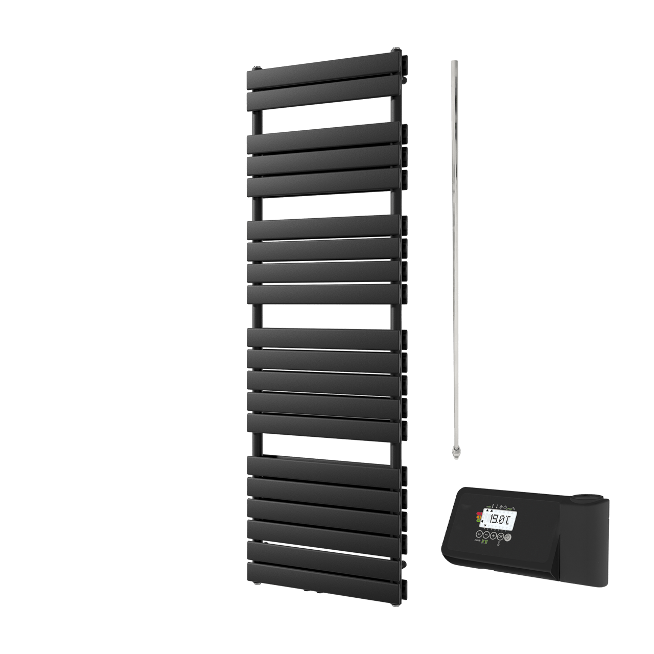 Vipera Vulcan dubbele handdoekradiator 60 x 183,5 cm elektrische verwarming zwart mat zij- en middenaansluiting 1.500W, weerstand inbegrepen