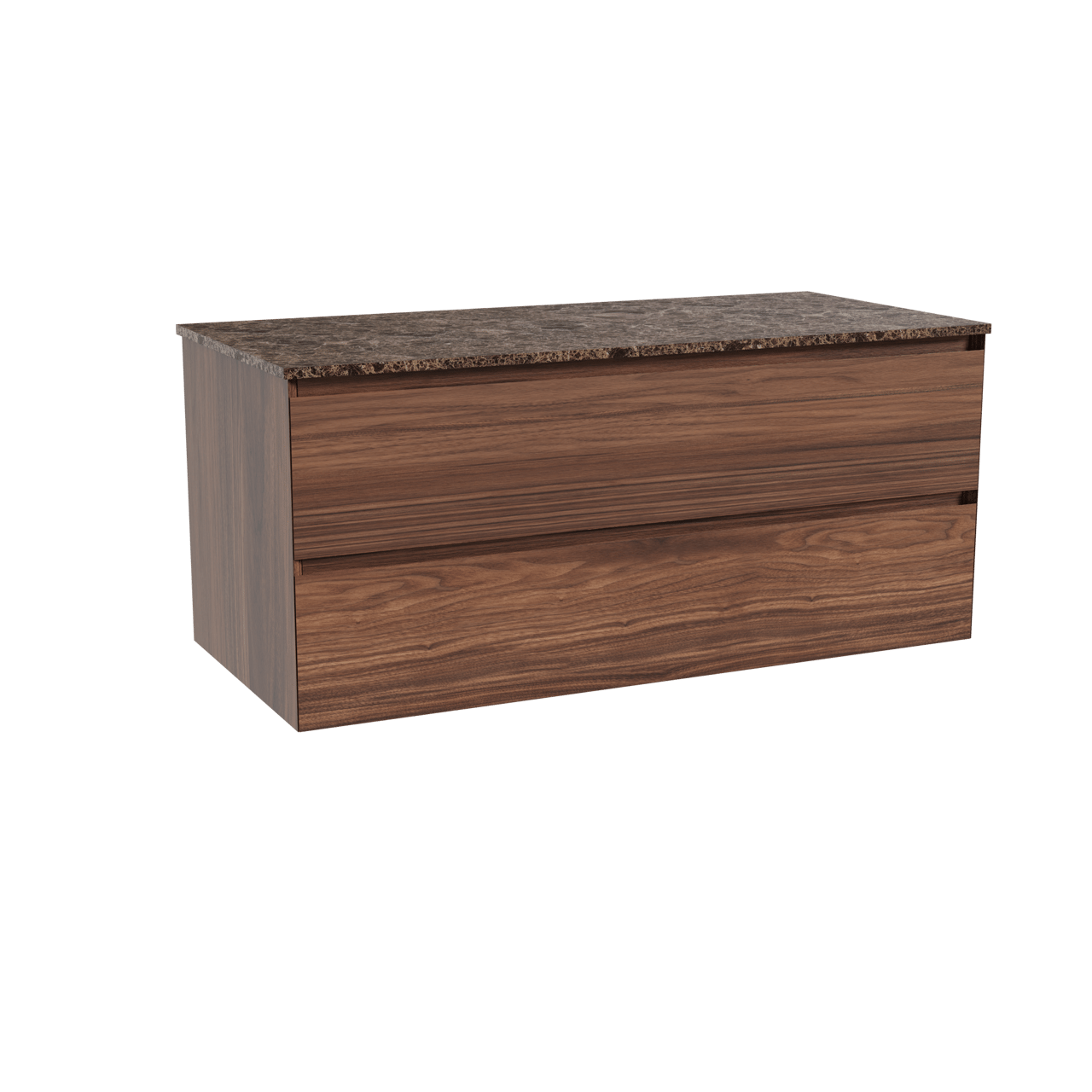 Balmani Mitra hängendes Möbelstück Set: 120 x 55 cm, Nussbaum, mit Stretto Einzel- oder Doppel Waschtischplatte, Marmor Dark Emperador