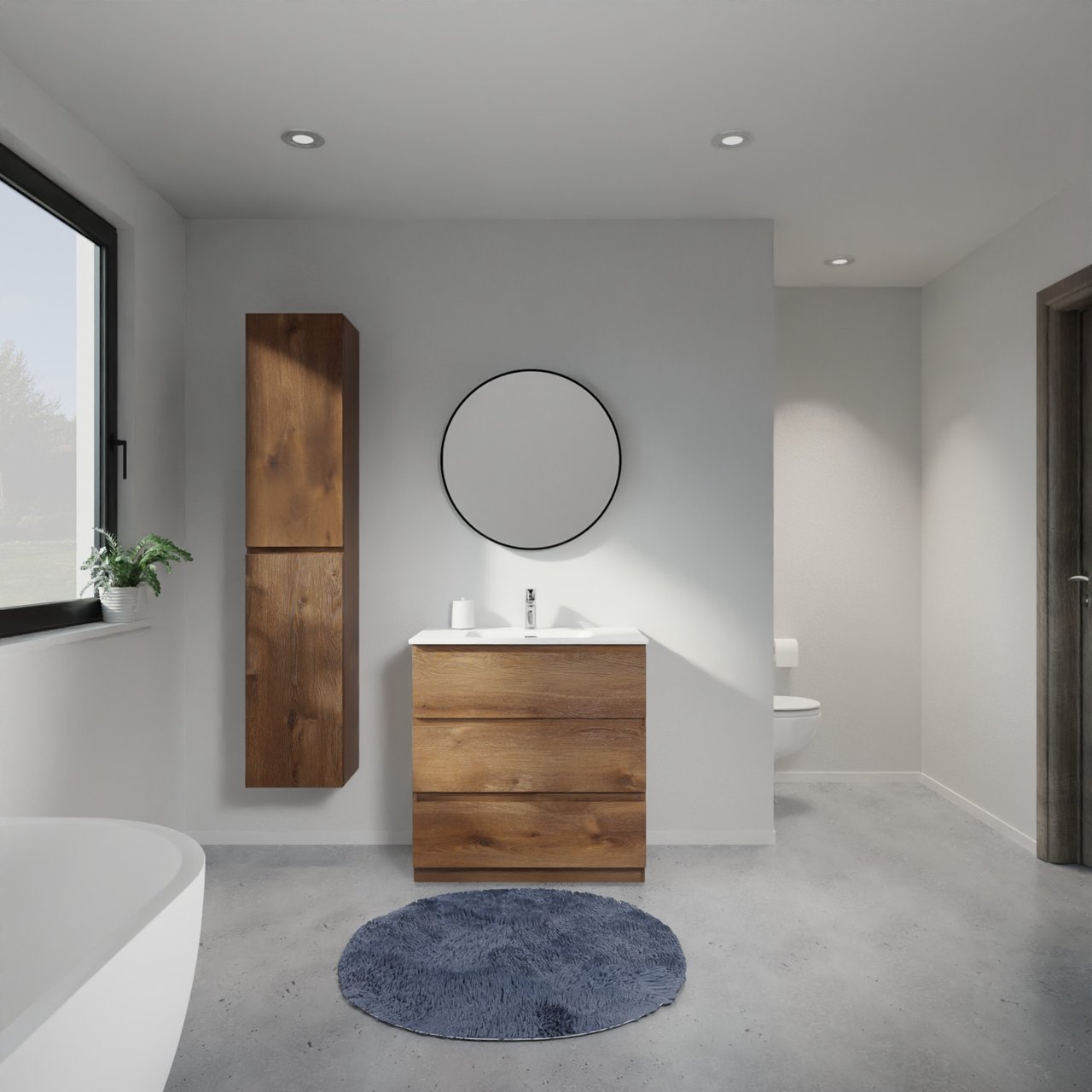 Linie Lado meuble salle de bains à poser 80 x 46 cm chêne brun avec Baro plan simple en porcelaine blanc mat