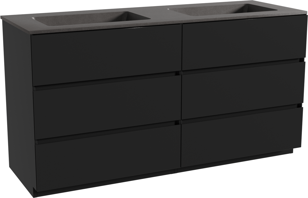 Storke Edge meuble salle de bains à poser 150 x 52 cm noir mat avec Scuro double vasque en quartz noir mat