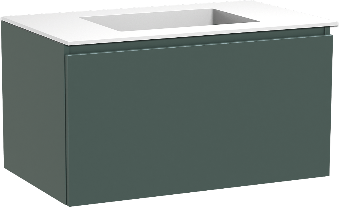 Balmani Sfera by Lucida zwevend badkamermeubel 90 x 55 cm forest met Tablo Stretto enkele wastafel in solid surface mat wit