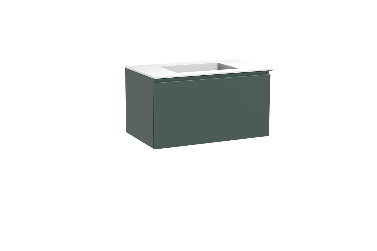 Balmani Sfera hängendes Möbelstück Set: 90 x 55 cm, Forest, mit Tablo Stretto Einzelwaschtisch, Solid Surface Weiß matt