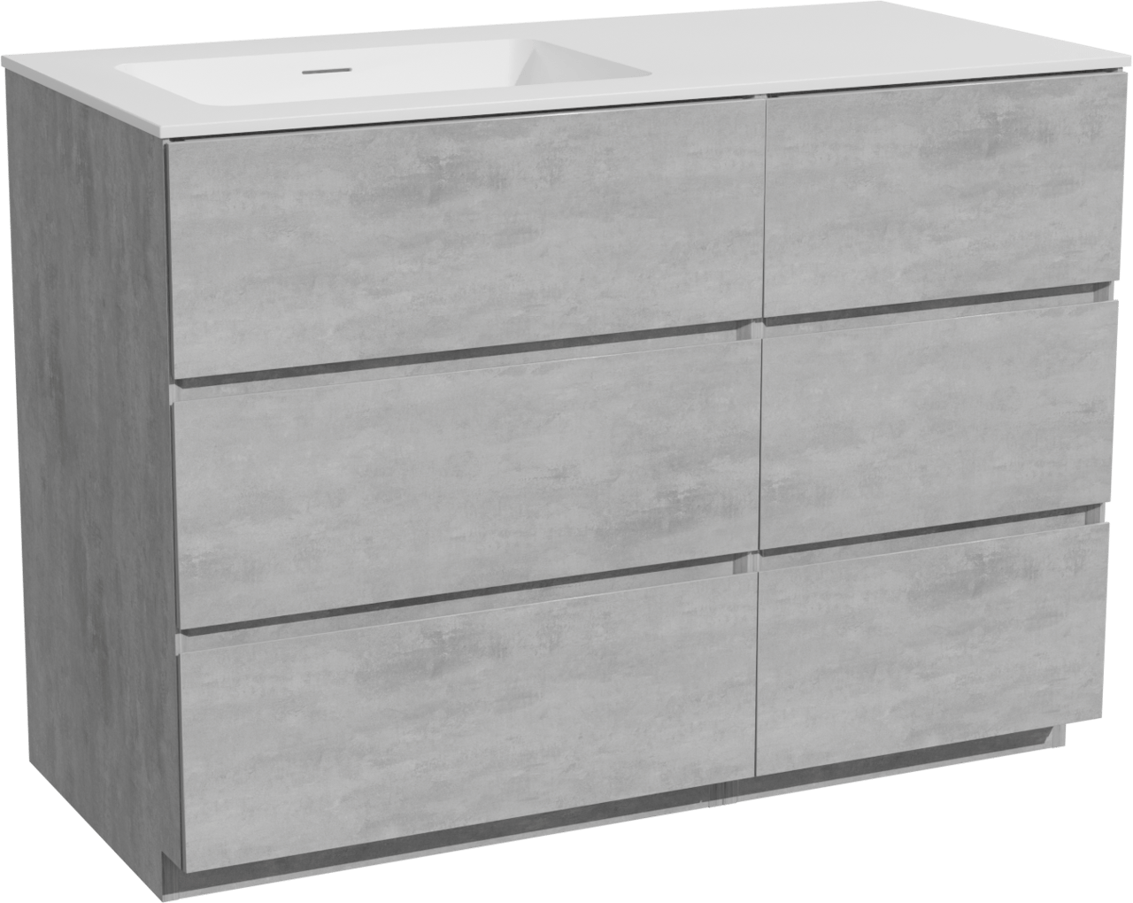 Storke Edge meuble salle de bains à poser 110 x 52 cm béton gris foncé avec Mata plan vasque asymétrique à gauche en solid surface blanc mat